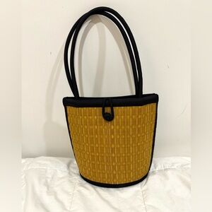 Elegant Black and Yellow /Gold Women's Baskets of Cambodia Hanwoven curved purse